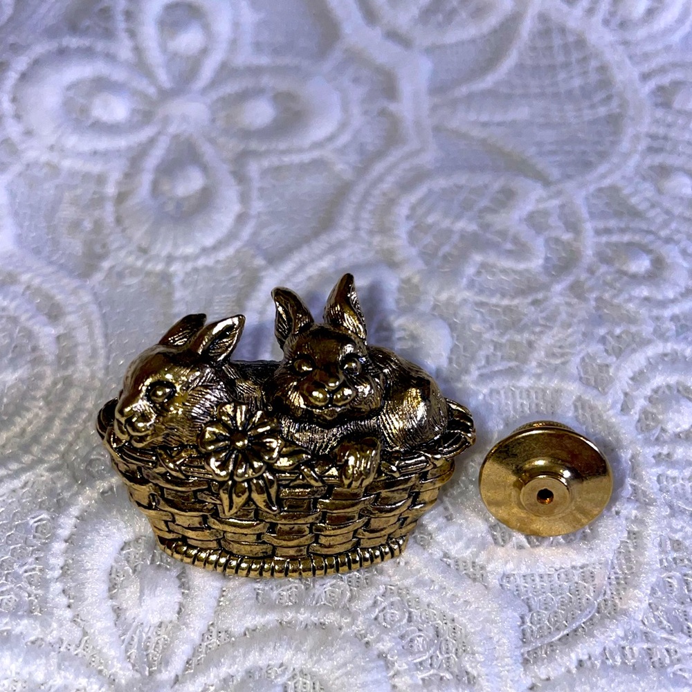 2/$18 Vintage Rabbits brooch pin gold